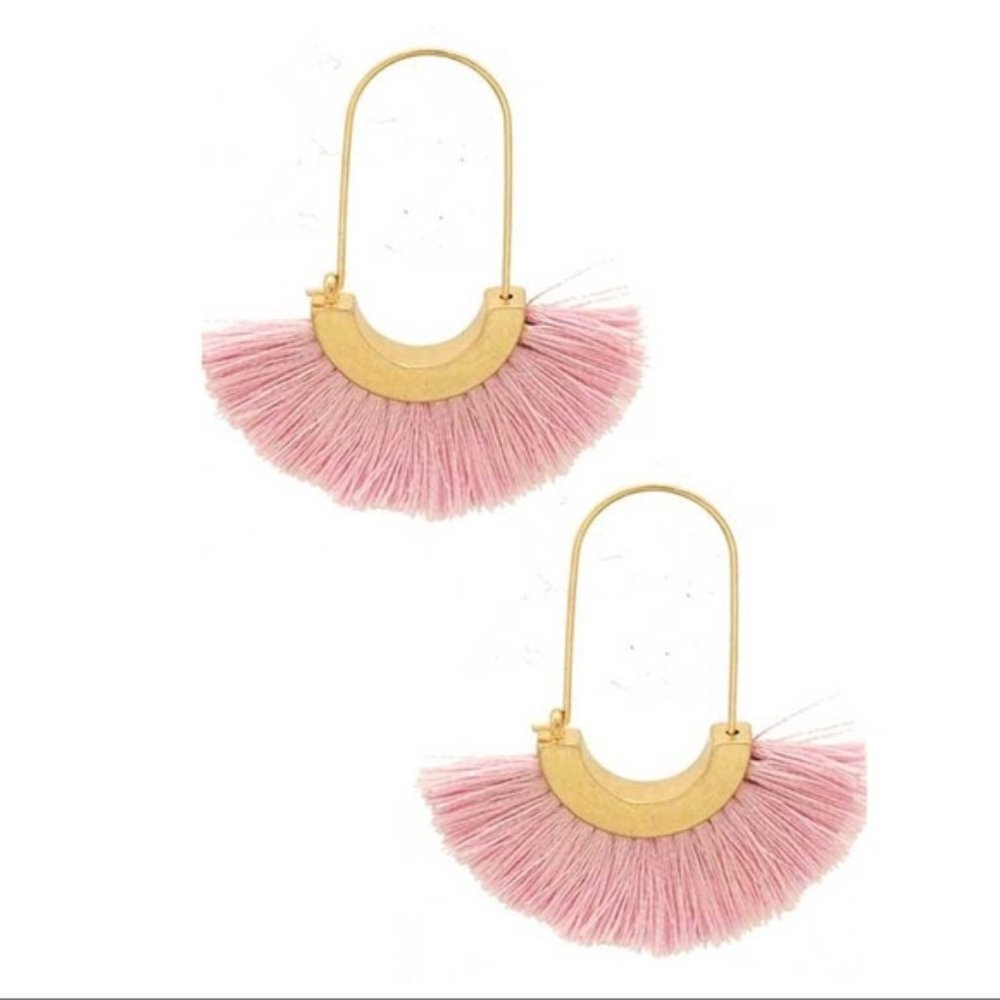 LAST PAIR! Pink Tassel Trim Earrings - Picture 2 of 4